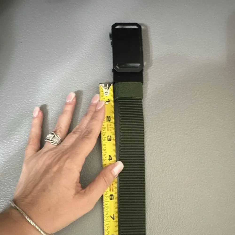 Men’s Green Military Webbed Belt Adjustable Solid 1.5in w/ Black Buckle